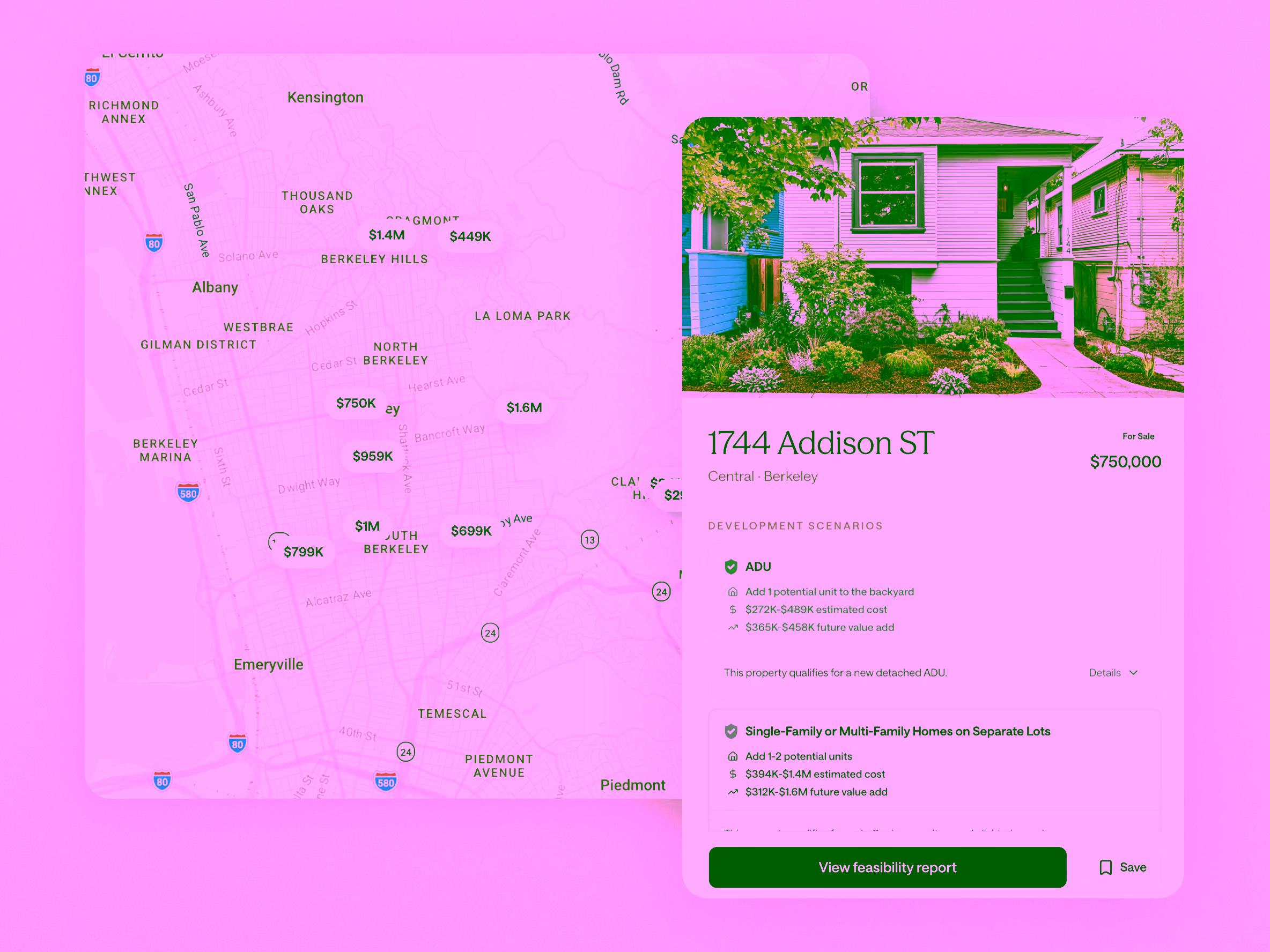 Map of active listings and a residential property lookup
